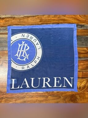 Lauren Ralph Lauren Katelin Logo Silk Blend Square Scarf Navy Blue 56cmx56cm